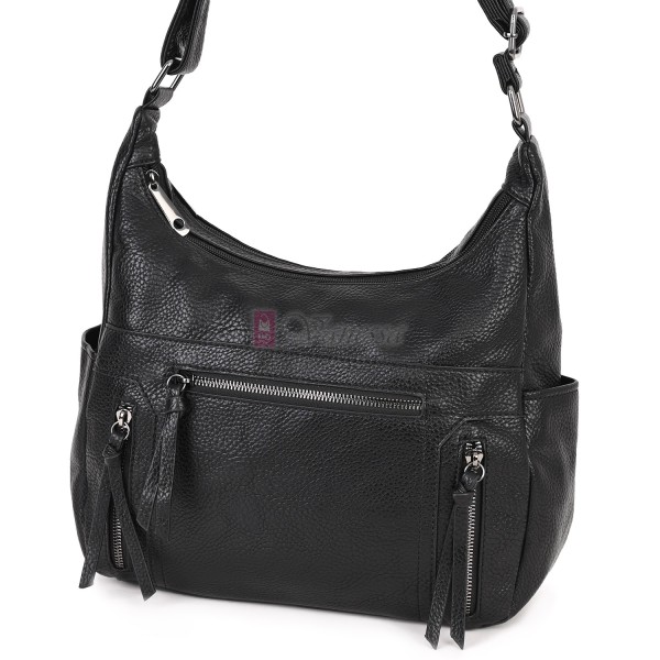 Дамска ежедневна чанта от висококачествена екологична кожа в черен цвят Код: 7077