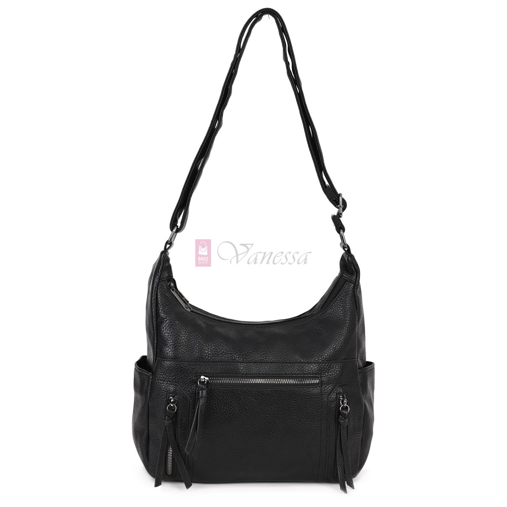 Дамска ежедневна чанта от висококачествена екологична кожа в черен цвят Код: 7077 Дамска ежедневна чанта от висококачествена екологична кожа в черен цвят Код: 7077