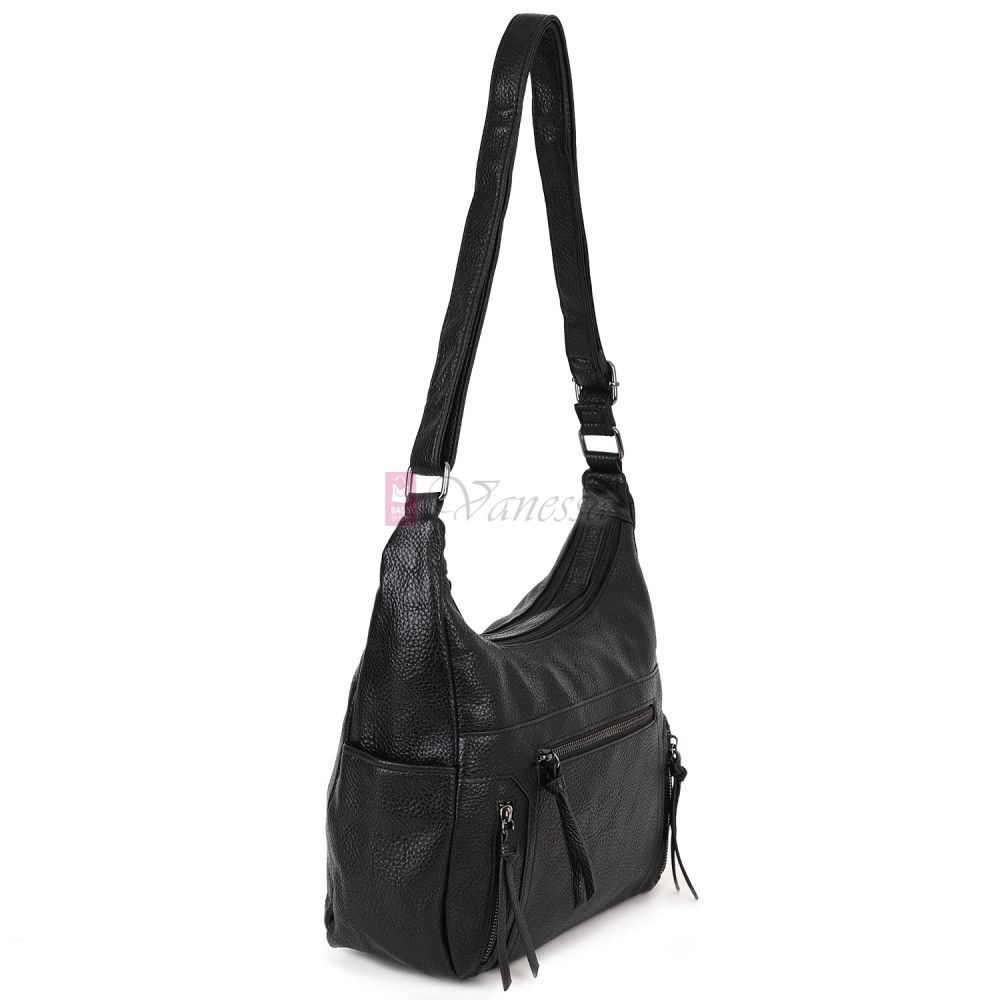 Дамска ежедневна чанта от висококачествена екологична кожа в черен цвят Код: 7077 Дамска ежедневна чанта от висококачествена екологична кожа в черен цвят Код: 7077