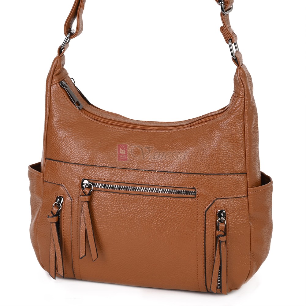 Дамска ежедневна чанта от висококачествена екологична кожа в кафяв цвят Код: 7077 Дамска ежедневна чанта от висококачествена екологична кожа в кафяв цвят Код: 7077