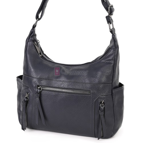 Дамска ежедневна чанта от висококачествена екологична кожа в тъмносин цвят Код: 7077