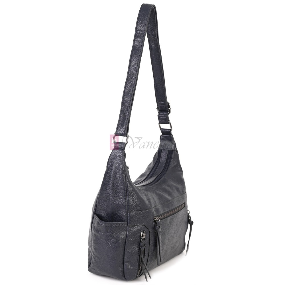 Дамска ежедневна чанта от висококачествена екологична кожа в тъмносин цвят Код: 7077 Дамска ежедневна чанта от висококачествена екологична кожа в тъмносин цвят Код: 7077