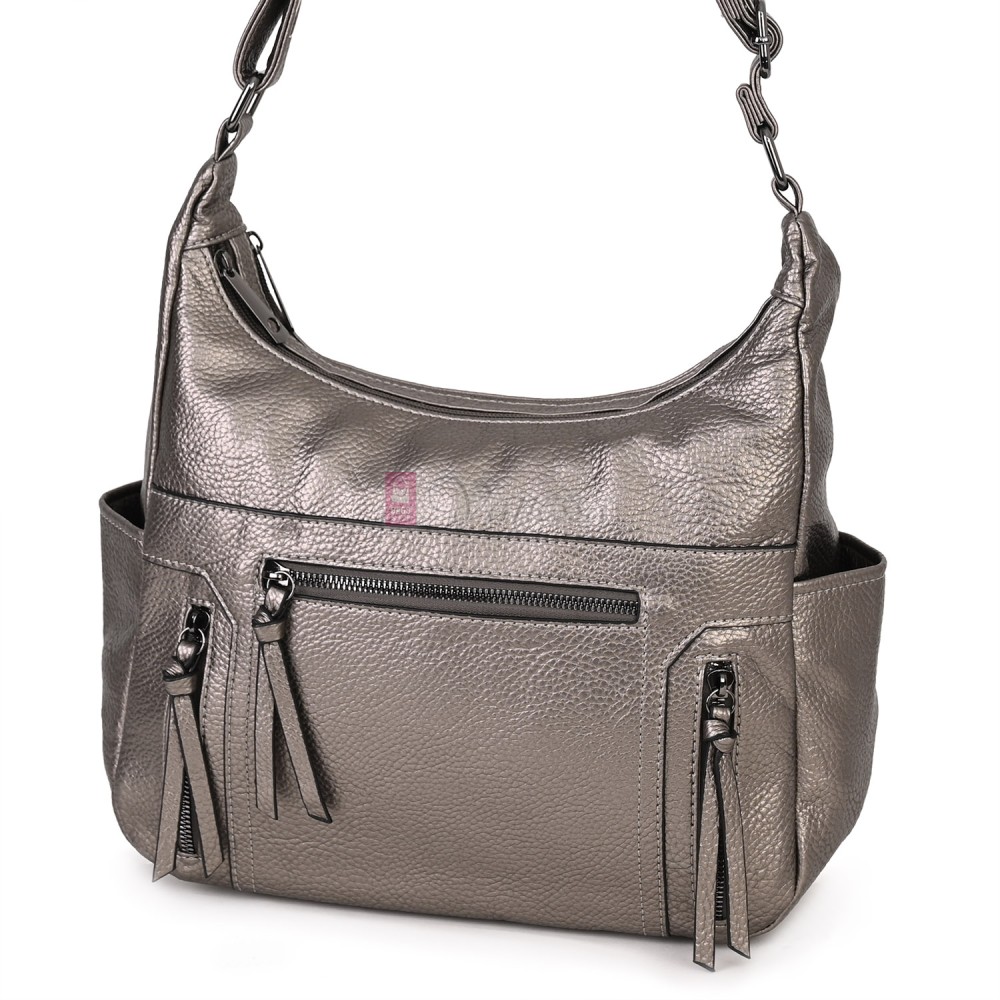 Дамска ежедневна чанта от висококачествена екологична кожа в сребрист цвят Код: 7077 Дамска ежедневна чанта от висококачествена екологична кожа в сребрист цвят Код: 7077