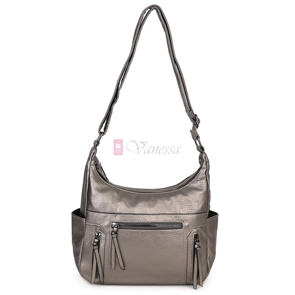 Дамска ежедневна чанта от висококачествена екологична кожа в сребрист цвят Код: 7077 Дамска ежедневна чанта от висококачествена екологична кожа в сребрист цвят Код: 7077