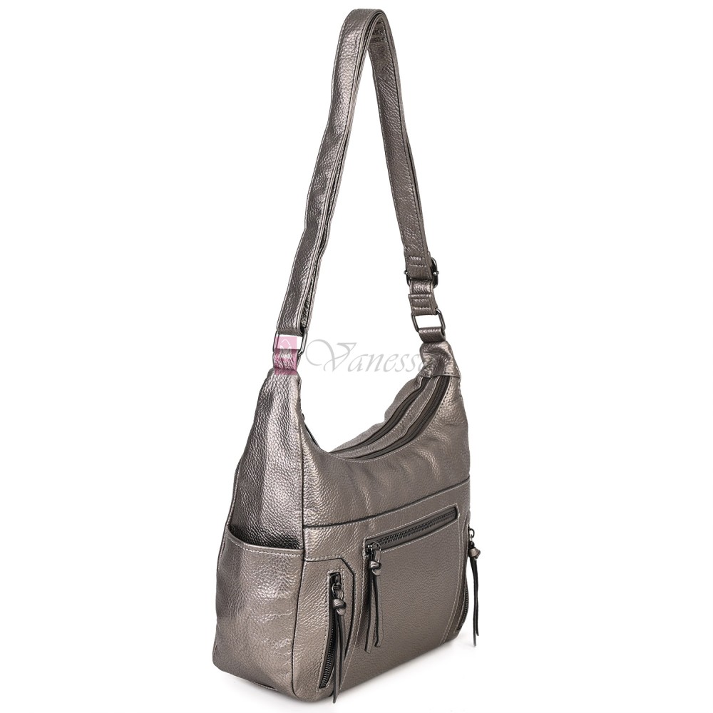 Дамска ежедневна чанта от висококачествена екологична кожа в сребрист цвят Код: 7077 Дамска ежедневна чанта от висококачествена екологична кожа в сребрист цвят Код: 7077