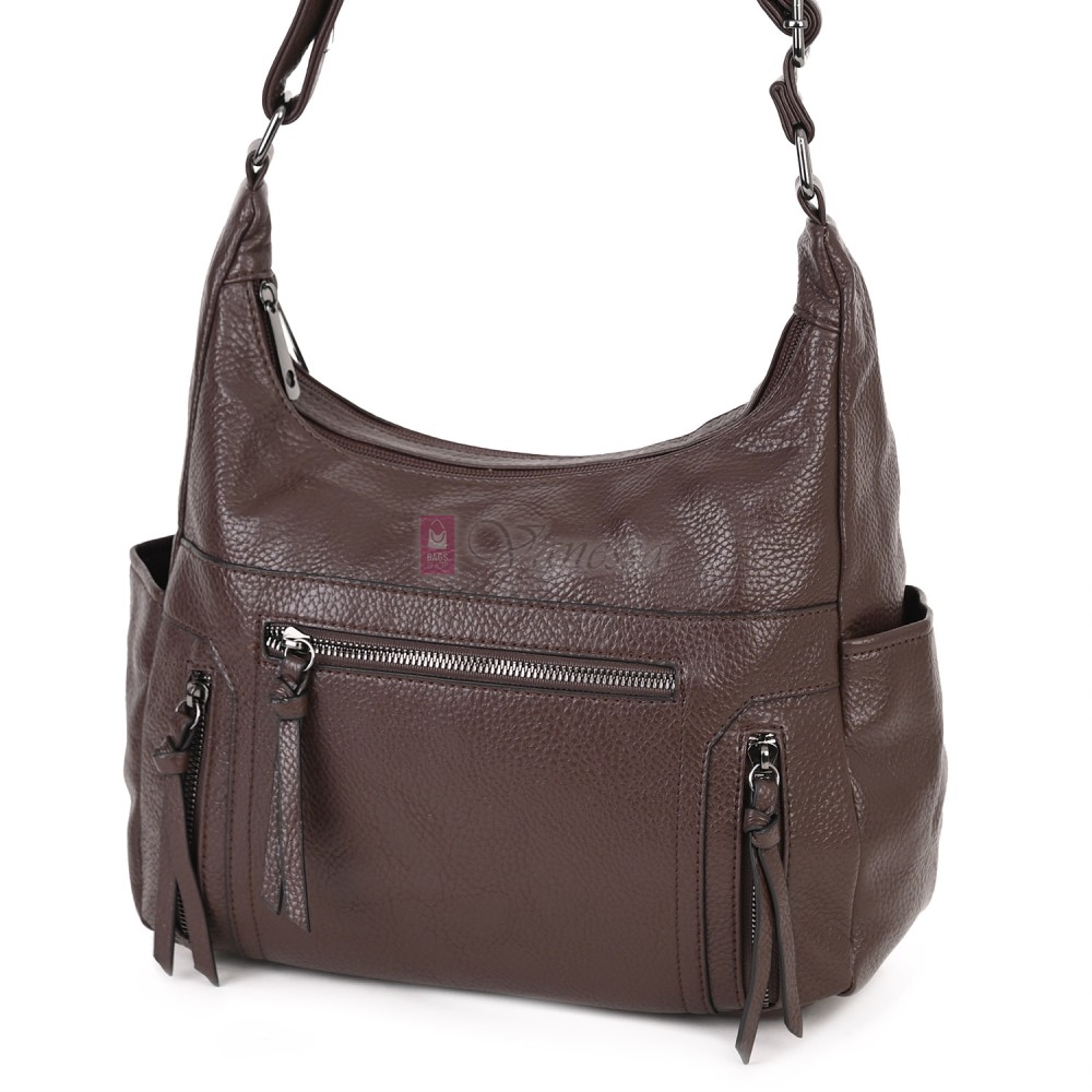 Дамска ежедневна чанта от висококачествена екологична кожа в тъмнокафяв цвят Код: 7077 Дамска ежедневна чанта от висококачествена екологична кожа в тъмнокафяв цвят Код: 7077