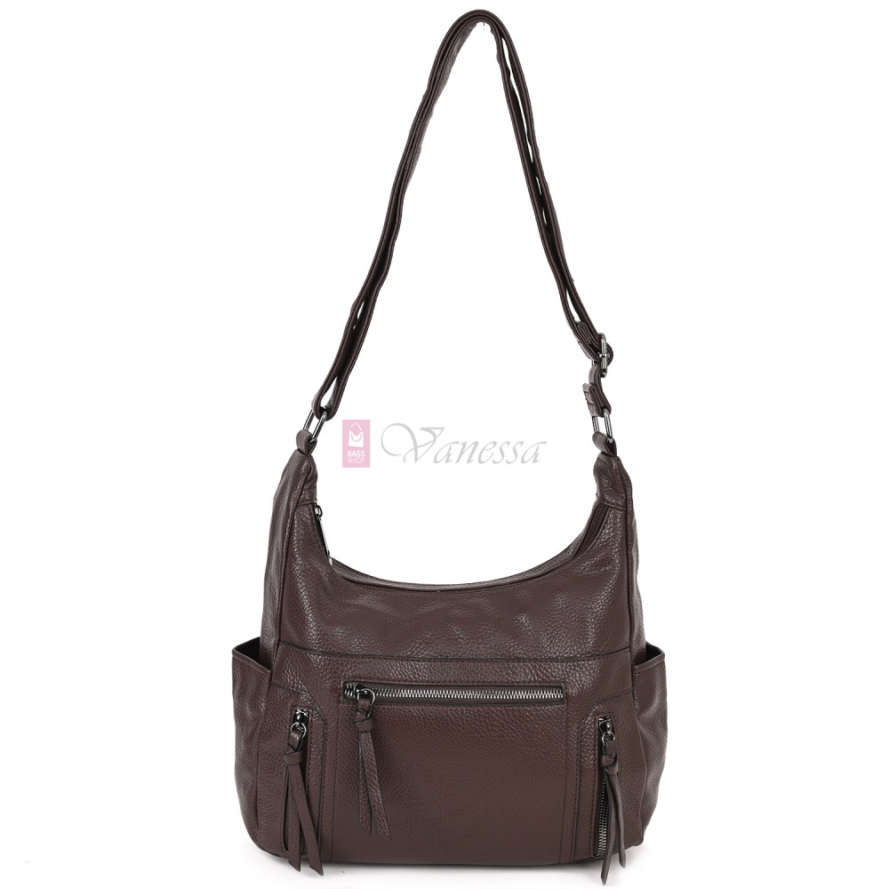 Дамска ежедневна чанта от висококачествена екологична кожа в тъмнокафяв цвят Код: 7077 Дамска ежедневна чанта от висококачествена екологична кожа в тъмнокафяв цвят Код: 7077