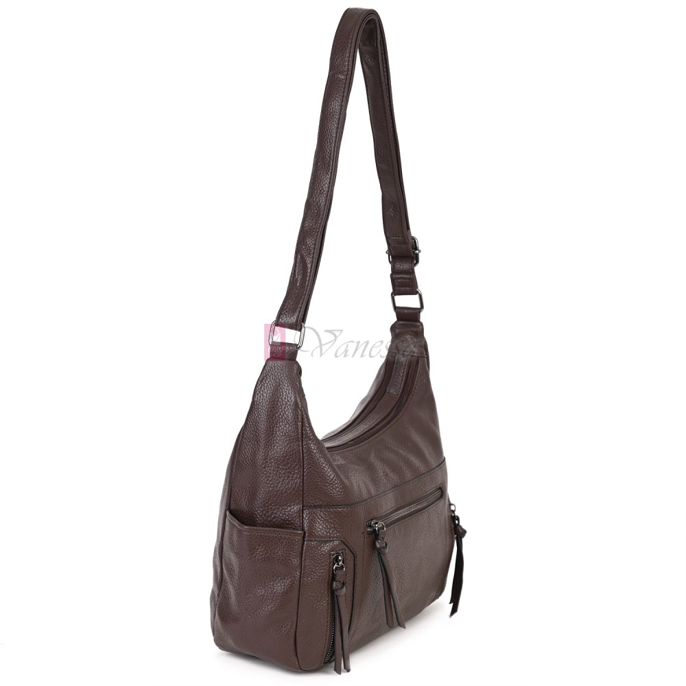 Дамска ежедневна чанта от висококачествена екологична кожа в тъмнокафяв цвят Код: 7077 Дамска ежедневна чанта от висококачествена екологична кожа в тъмнокафяв цвят Код: 7077