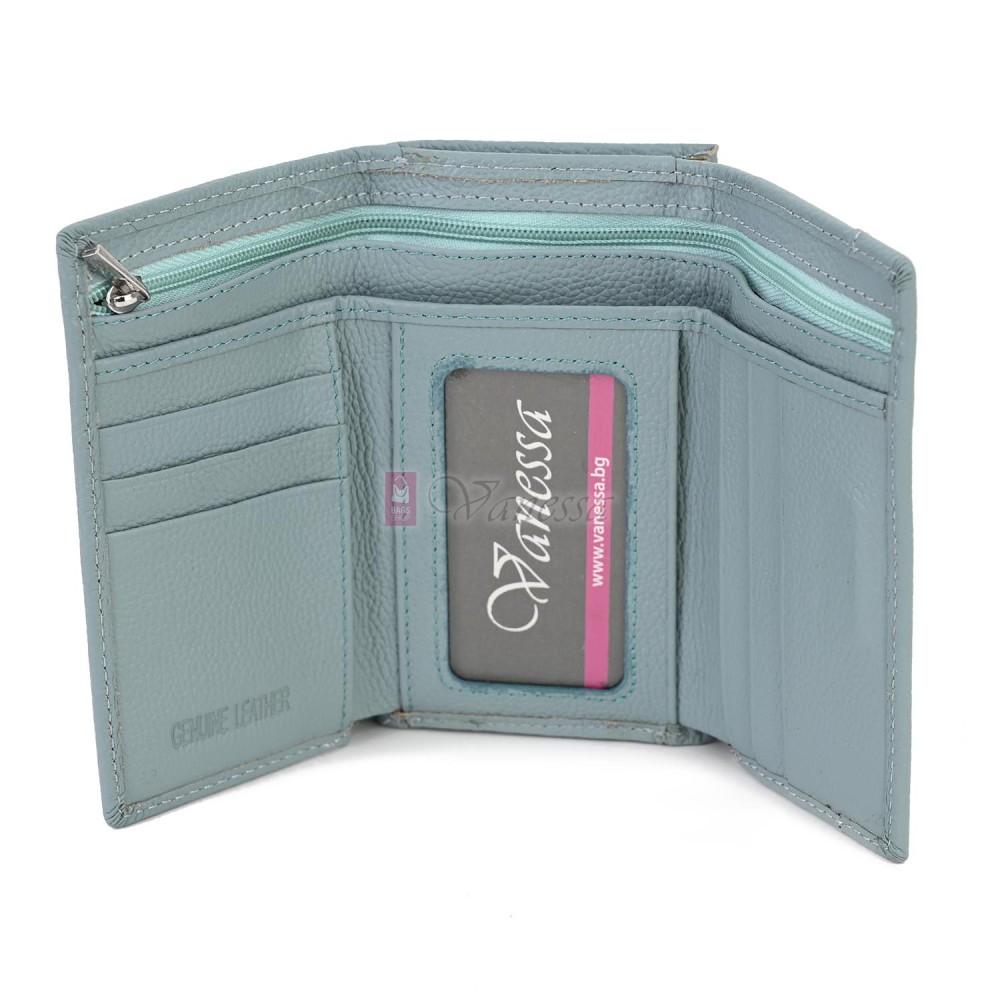 Малко дамско портмоне от естествена кожа в син цвят. КОД: K711