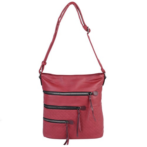 Дамска ежедневна чанта от висококачествена екологична кожа в червен цвят Код: 7136