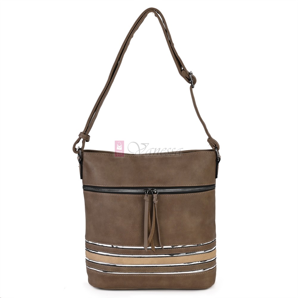 Дамска ежедневна чанта от висококачествена екологична кожа в тъмнобежов цвят Код: 7160