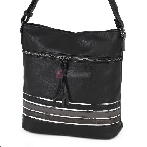 Дамска ежедневна чанта от висококачествена екологична кожа в черен цвят Код: 7160