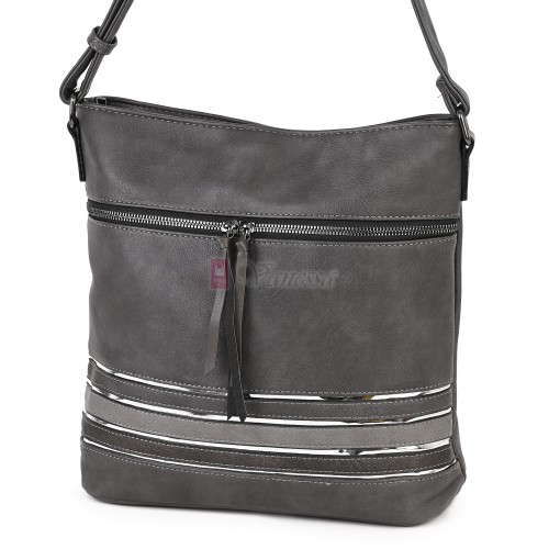 Дамска ежедневна чанта от висококачествена екологична кожа в сив цвят Код: 7160