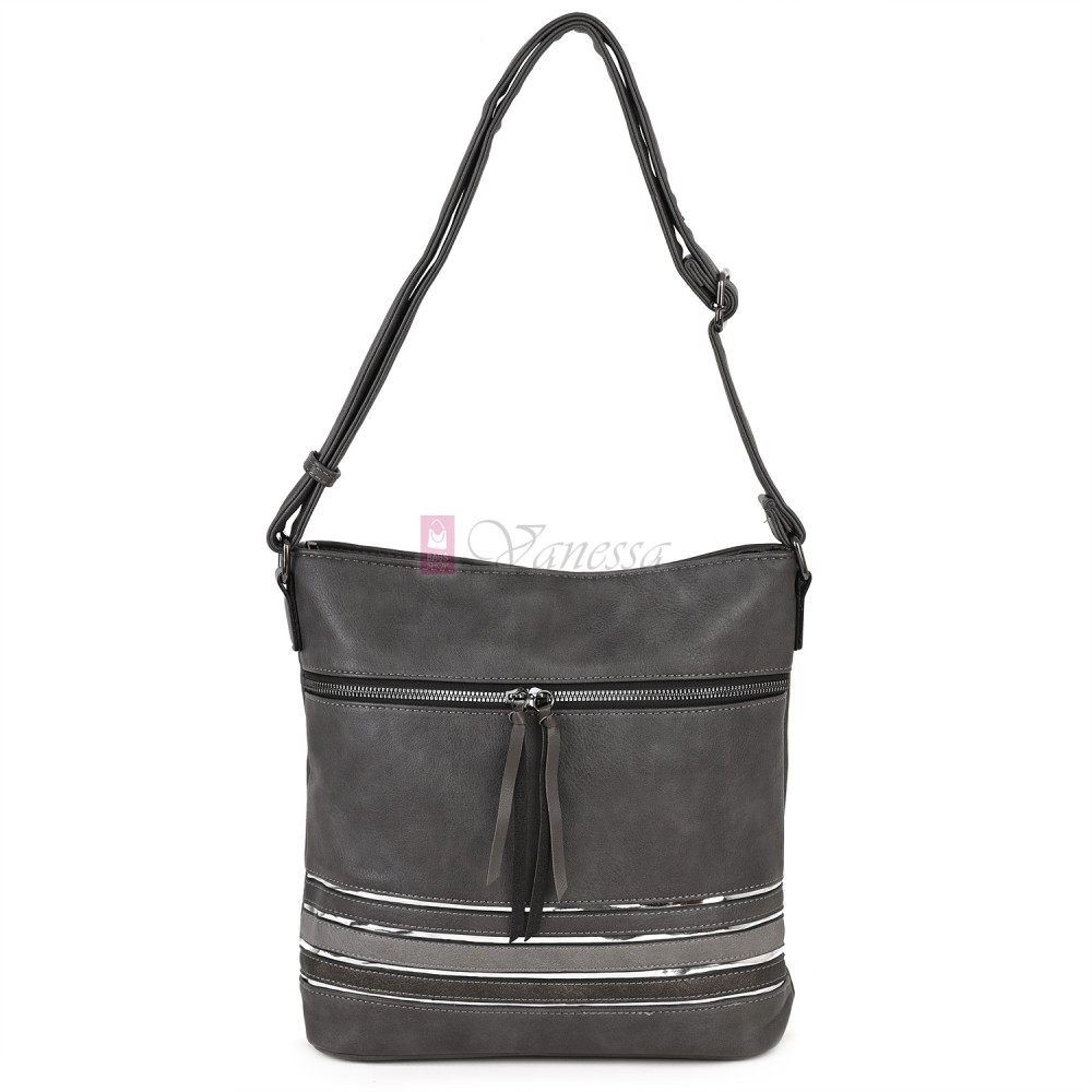 Дамска ежедневна чанта от висококачествена екологична кожа в сив цвят Код: 7160