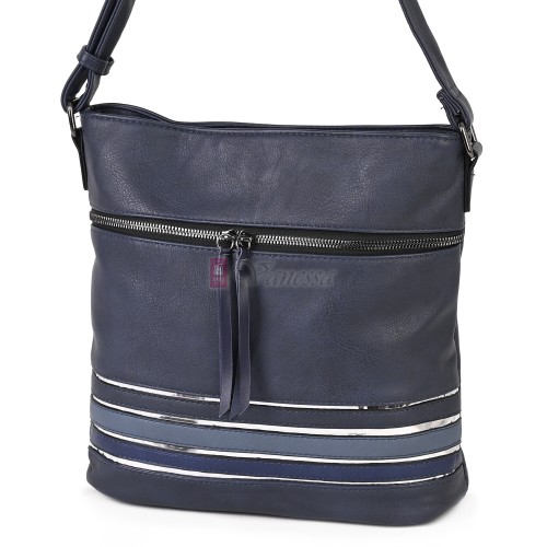 Дамска ежедневна чанта от висококачествена екологична кожа в тъмносин цвят Код: 7160