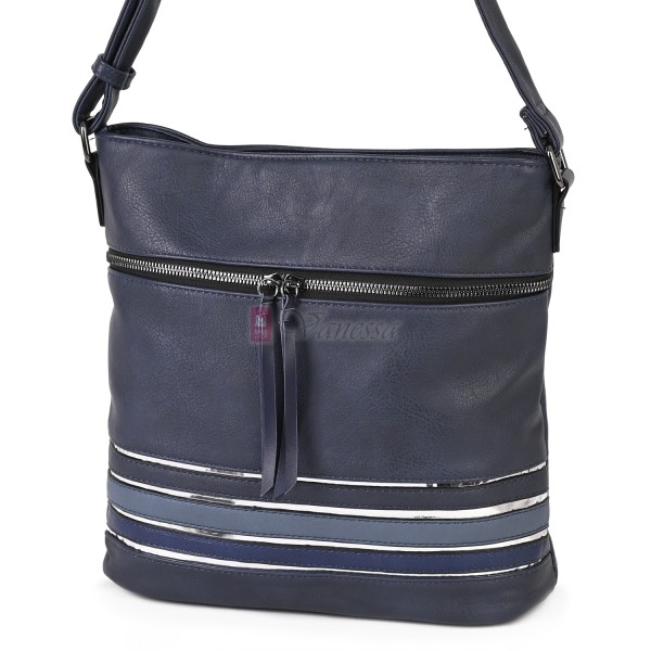 Дамска ежедневна чанта от висококачествена екологична кожа в тъмносин цвят Код: 7160