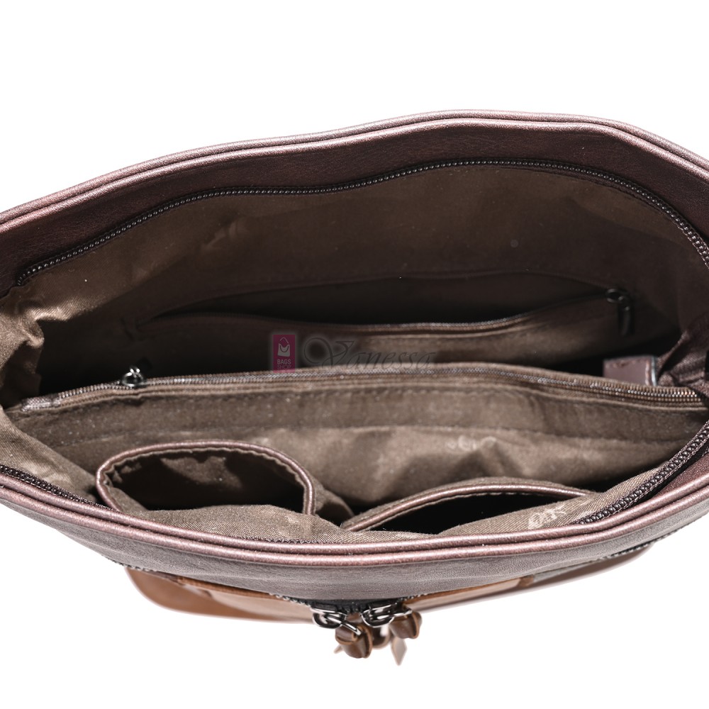 Дамска ежедневна чанта от висококачествена еко кожа, в тъмнокафяв цвят Код: 7163