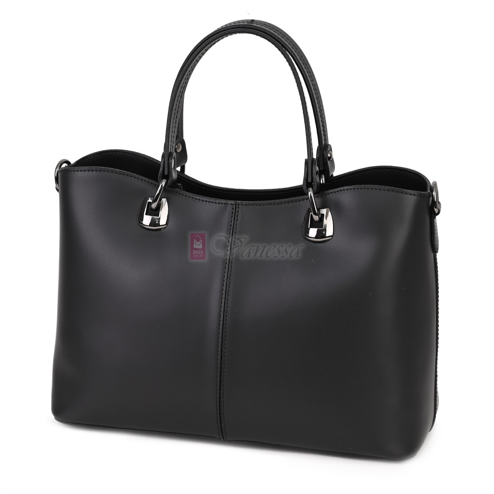 Елегантна дамска чанта, от естествена кожа, в черен цвят. Код: 71EK