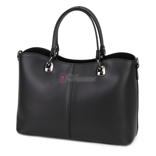 Елегантна дамска чанта, от естествена кожа, в черен цвят. Код: 71EK