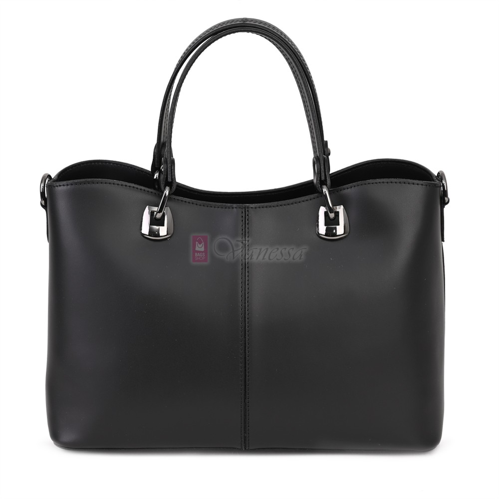 Елегантна дамска чанта, от естествена кожа, в черен цвят. Код: 71EK