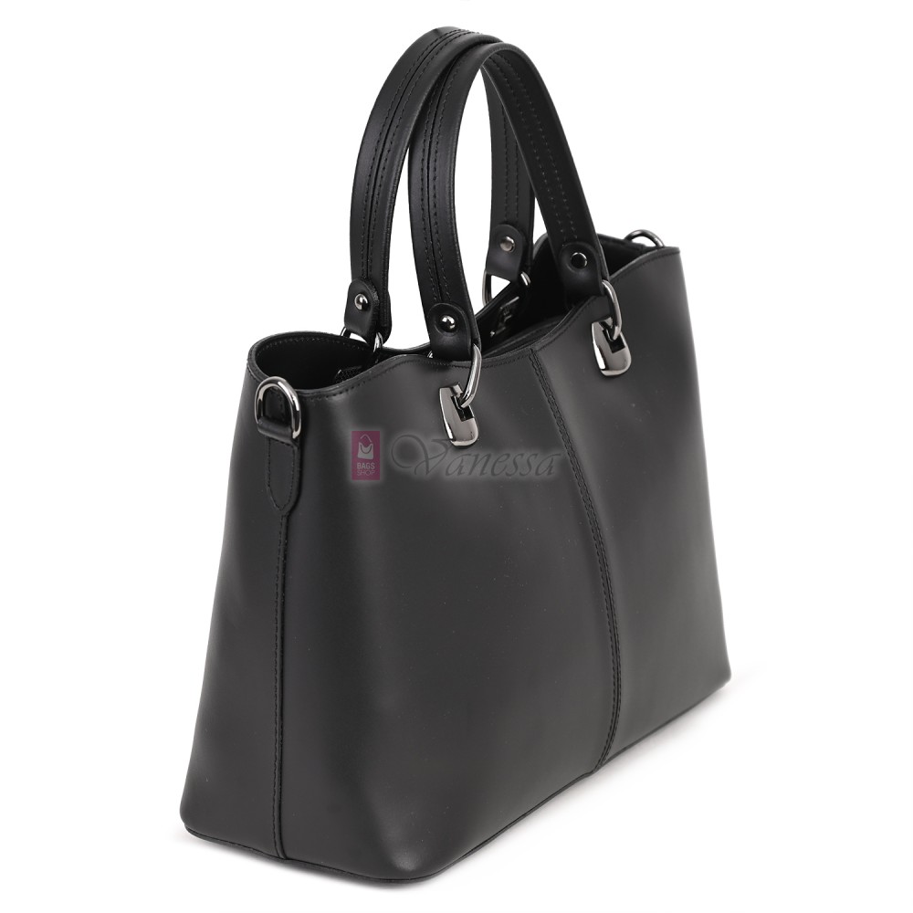 Елегантна дамска чанта, от естествена кожа, в черен цвят. Код: 71EK