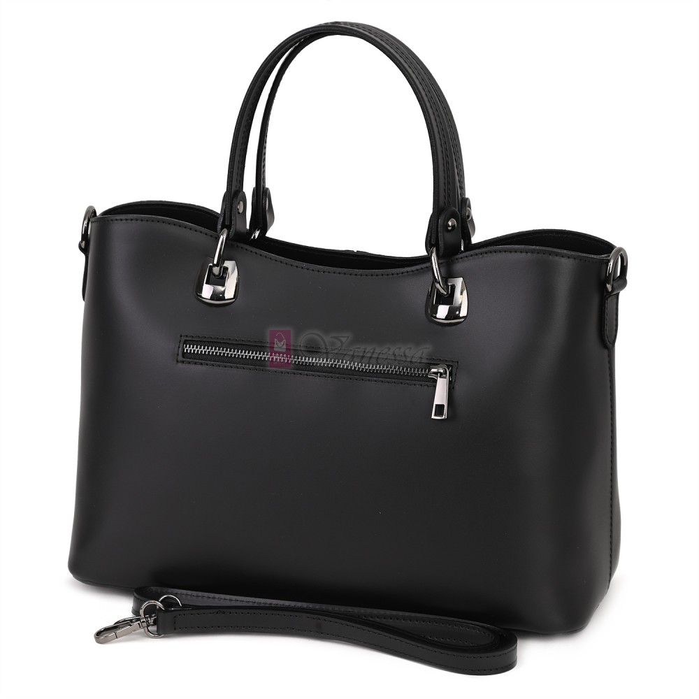 Елегантна дамска чанта, от естествена кожа, в черен цвят. Код: 71EK