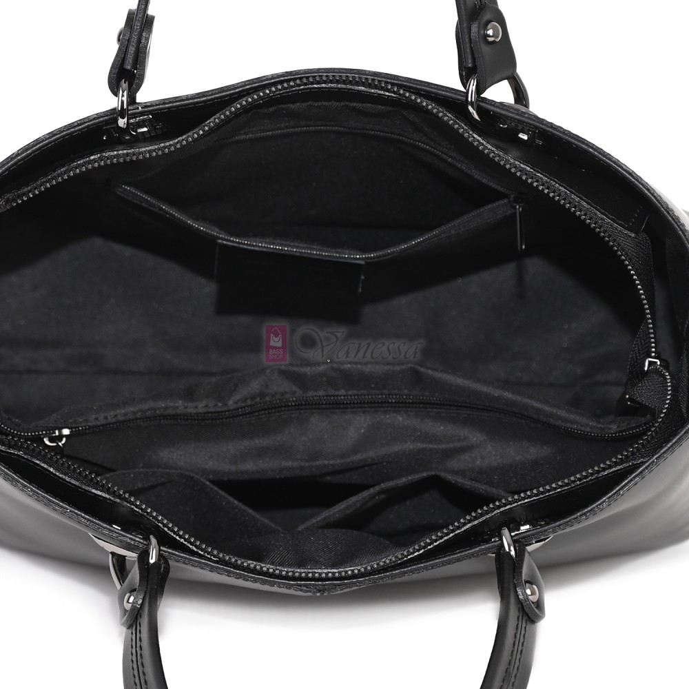 Елегантна дамска чанта, от естествена кожа, в черен цвят. Код: 71EK