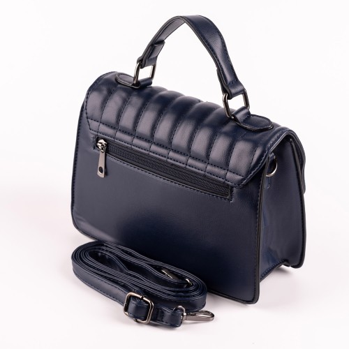 Дамска чанта с къса и дълга дръжка еко кожа - тъмно синя. Код: 7218