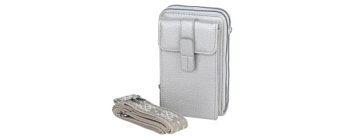  Малка дамска чанта/портмоне от еко кожа в сребрист цвят. Код: 742