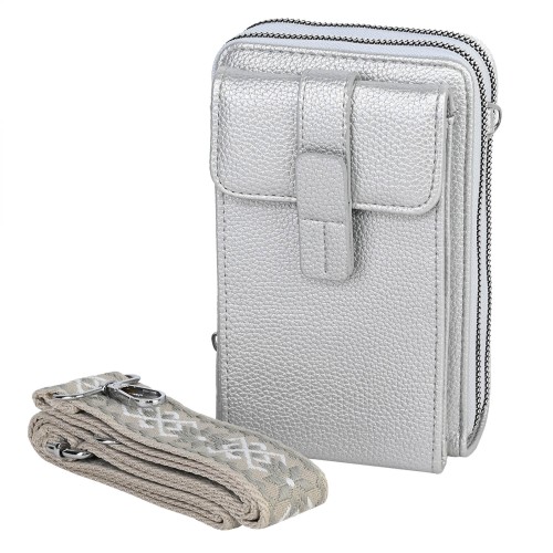 Малка дамска чанта/портмоне от еко кожа в сребрист цвят. Код: 742