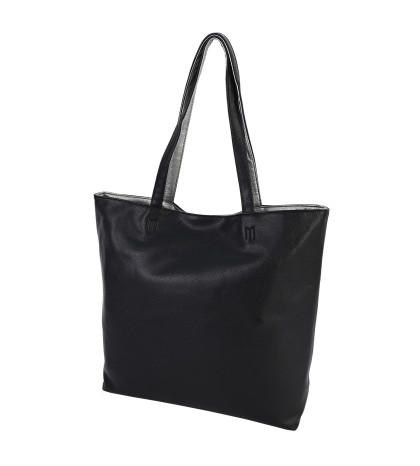 Голяма двулицева дамска чанта от еко кожа в черен/сребрист цвят. Код: 777