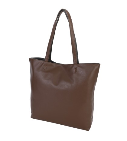 Голяма двулицева дамска чанта от еко кожа в тъмнокафяв/сив цвят. Код: 777