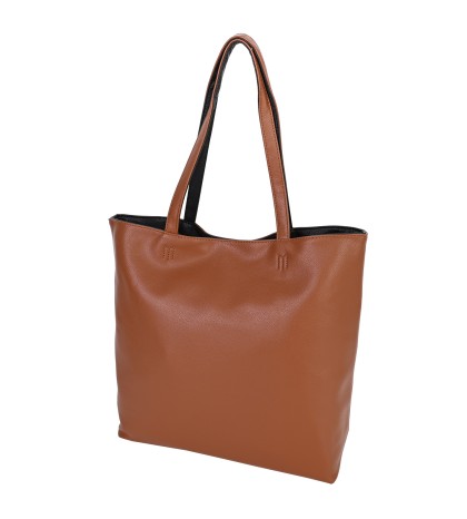 Голяма двулицева дамска чанта от еко кожа в кафяв/черен цвят. Код: 777