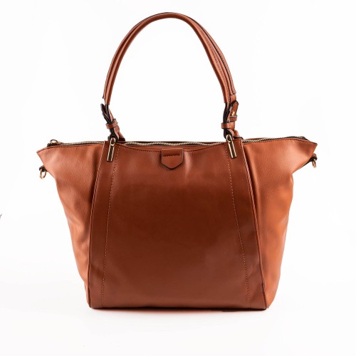 Дамска чанта от еко кожа тип торба в кафяво. Код: 8035-249