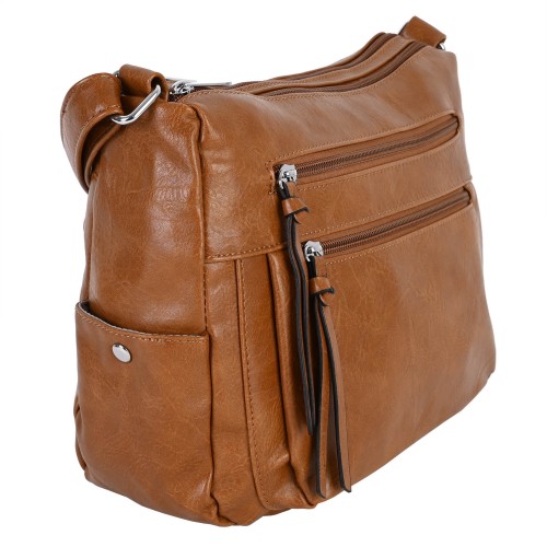 Дамска ежедневна чанта от висококачествена екологична кожа в кафяв цвят Код: 8075