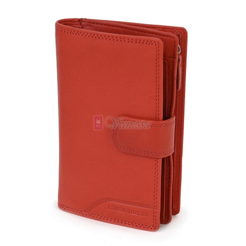 Средно дамско портмоне от естествена кожа, в червен цвят. КОД: 808.02