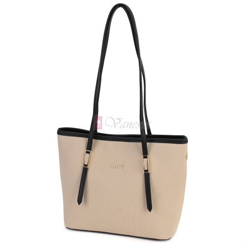 Елегантна дамска чанта от висококачествена еко кожа в бежов цвят. Код: 824