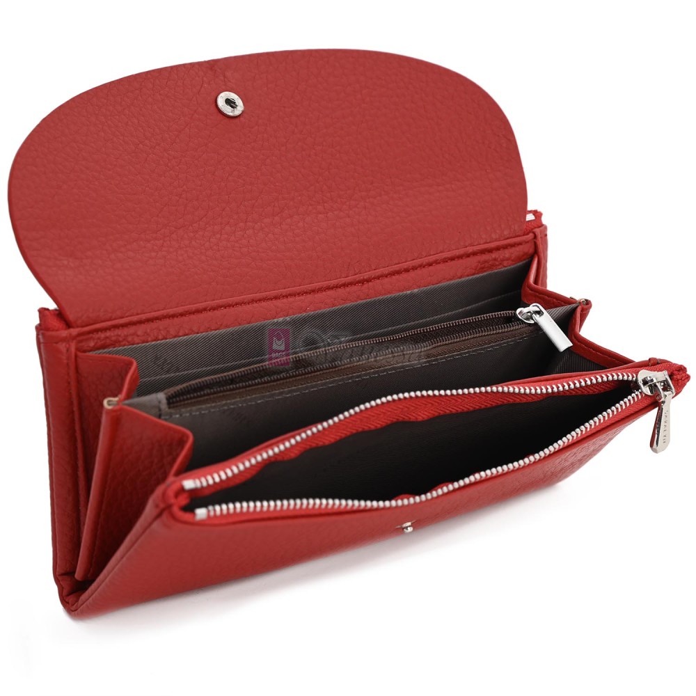 Голямо дамско портмоне от висококачествена еко кожа в червен цвят. КОД: 8460