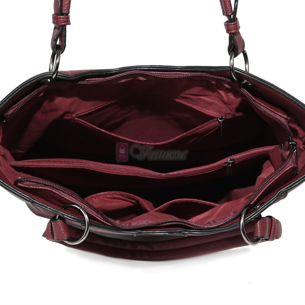 Голяма дамска ежедневна чанта от еко кожа, в цвят бордо. Код: 88001