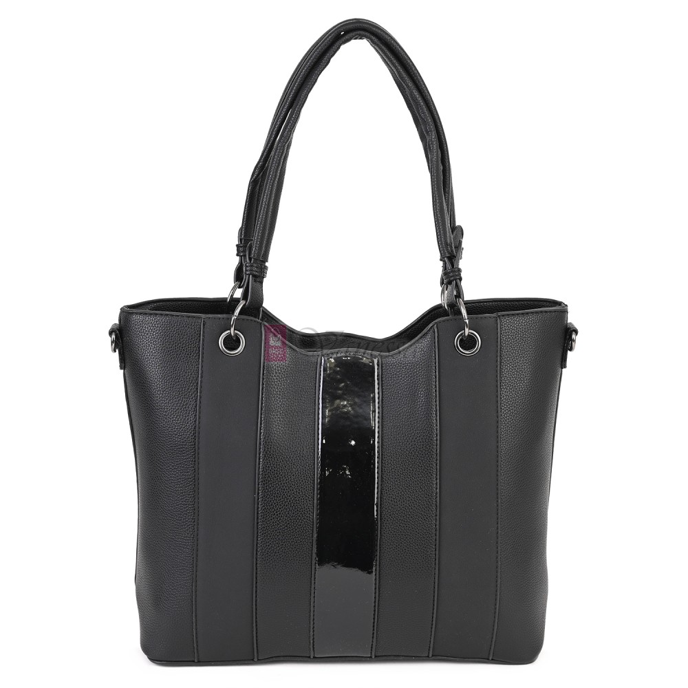 Голяма дамска ежедневна чанта от еко кожа, в черен цвят. Код: 88001