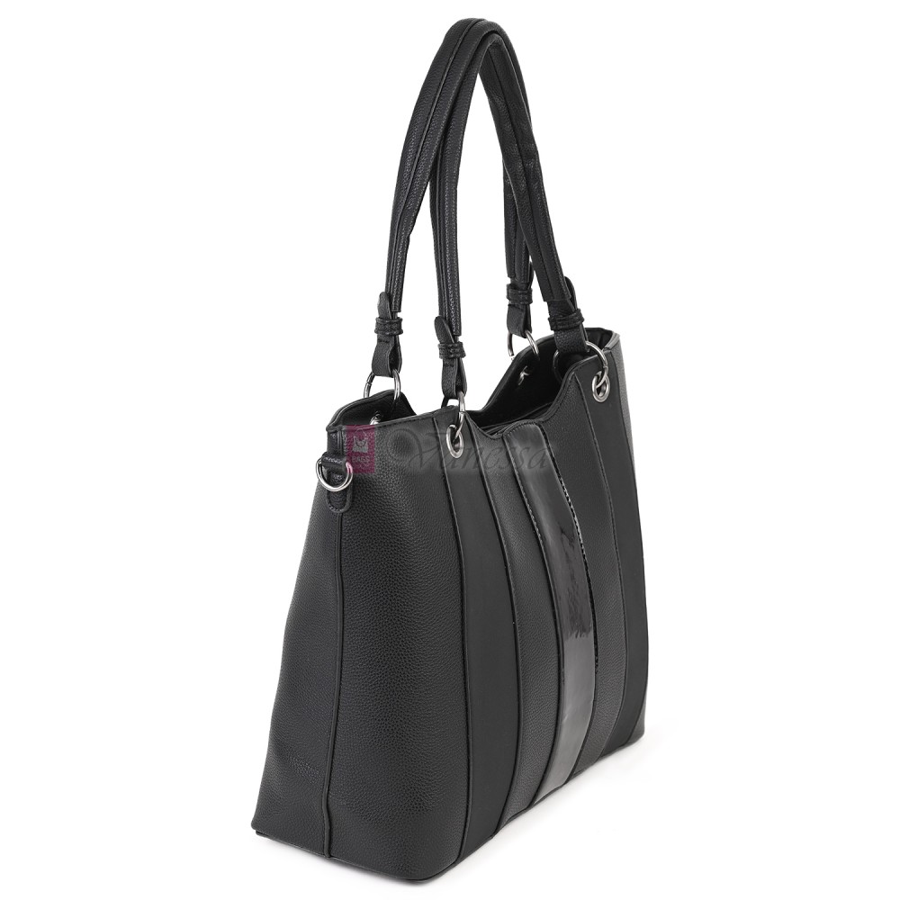 Голяма дамска ежедневна чанта от еко кожа, в черен цвят. Код: 88001