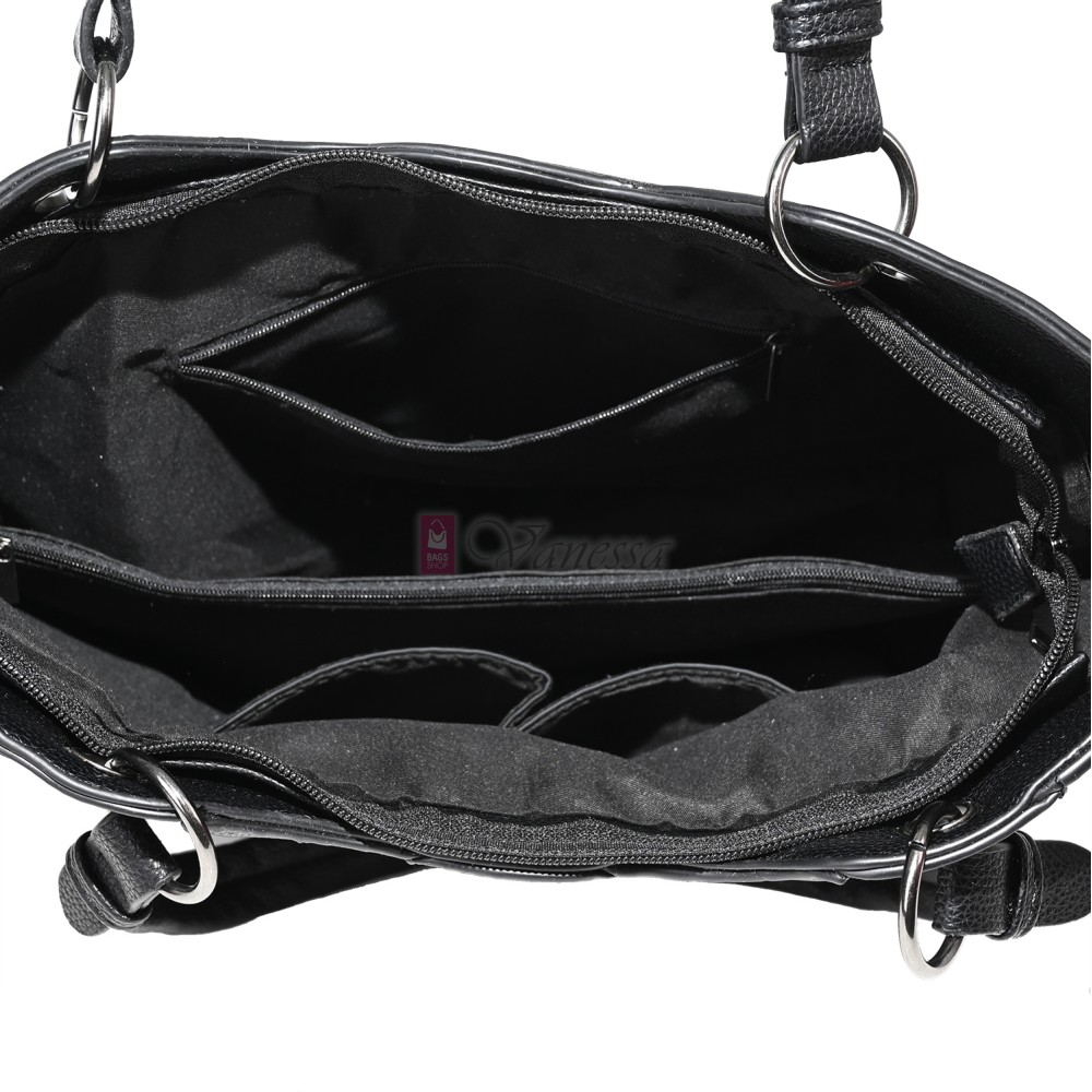 Голяма дамска ежедневна чанта от еко кожа, в черен цвят. Код: 88001