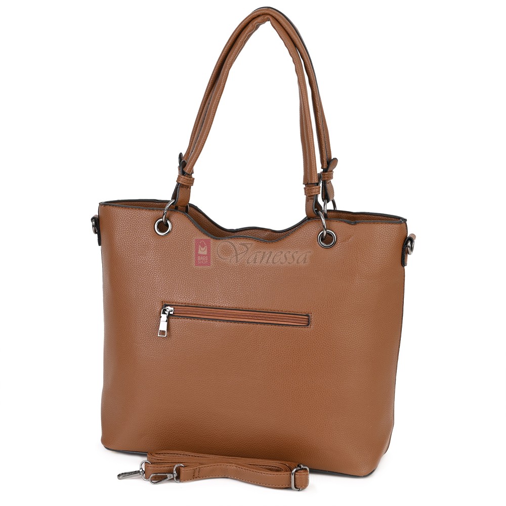 Голяма дамска ежедневна чанта от еко кожа, в кафяв цвят. Код: 88001