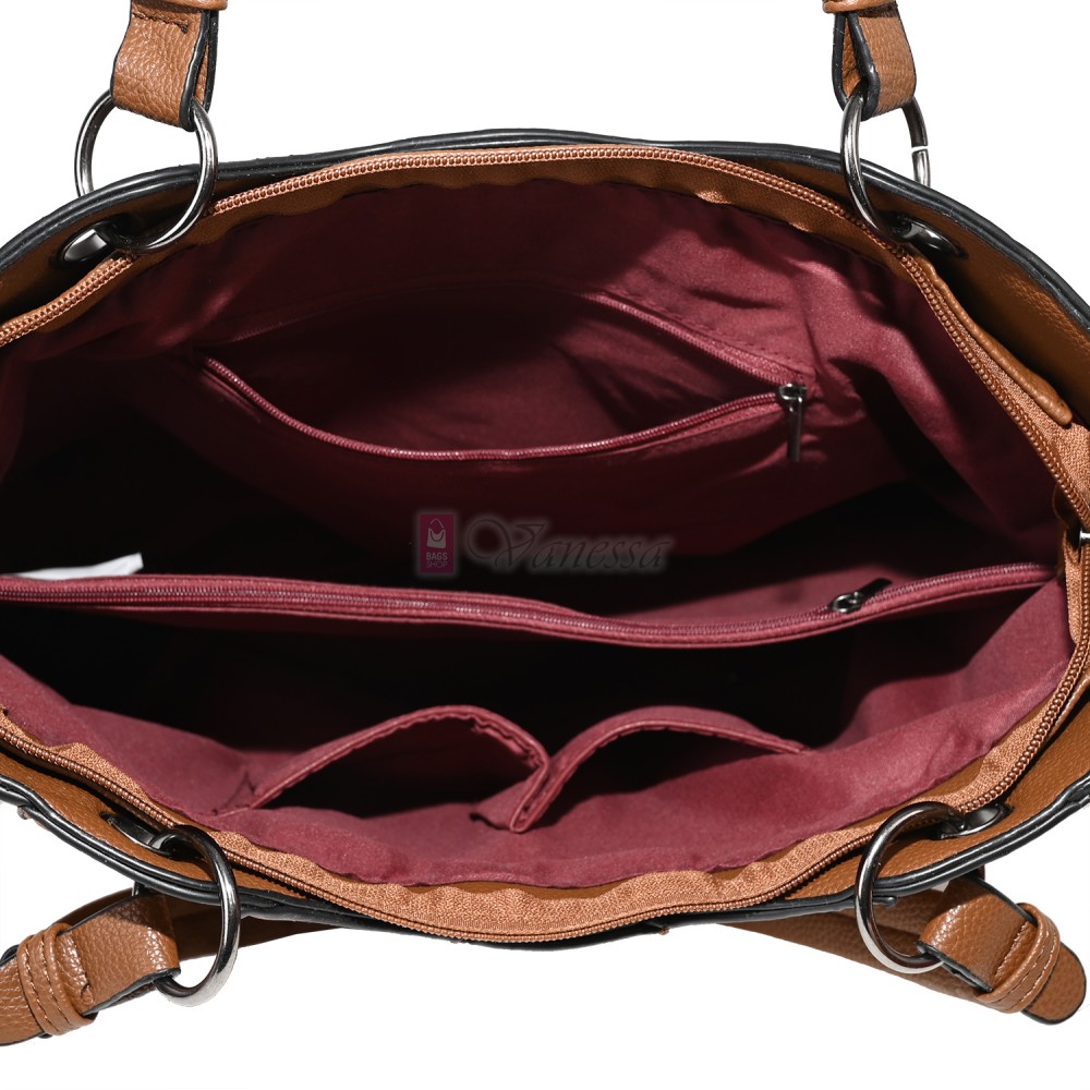 Голяма дамска ежедневна чанта от еко кожа, в кафяв цвят. Код: 88001