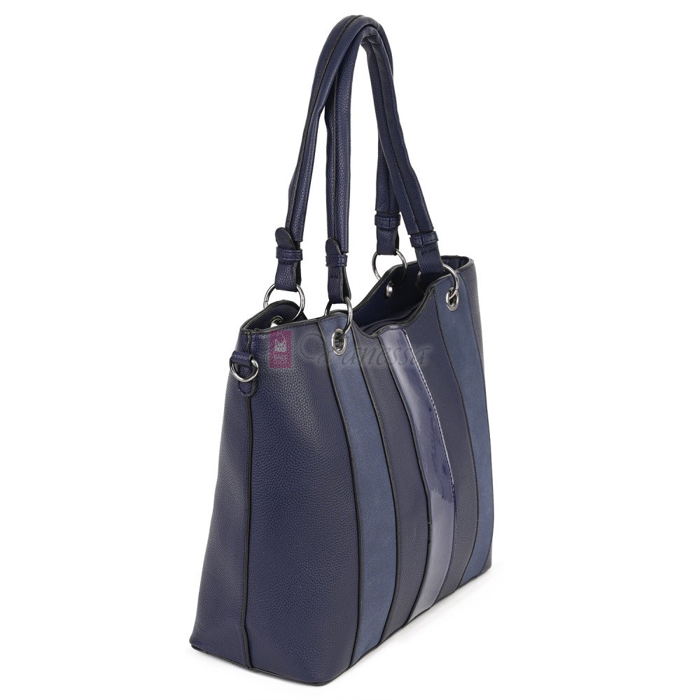 Голяма дамска ежедневна чанта от еко кожа, в тъмносин цвят. Код: 88001