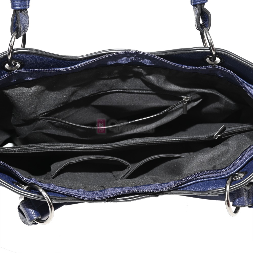 Голяма дамска ежедневна чанта от еко кожа, в тъмносин цвят. Код: 88001