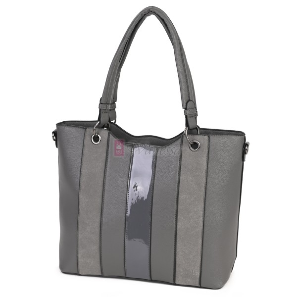 Голяма дамска ежедневна чанта от еко кожа, в сив цвят. Код: 88001