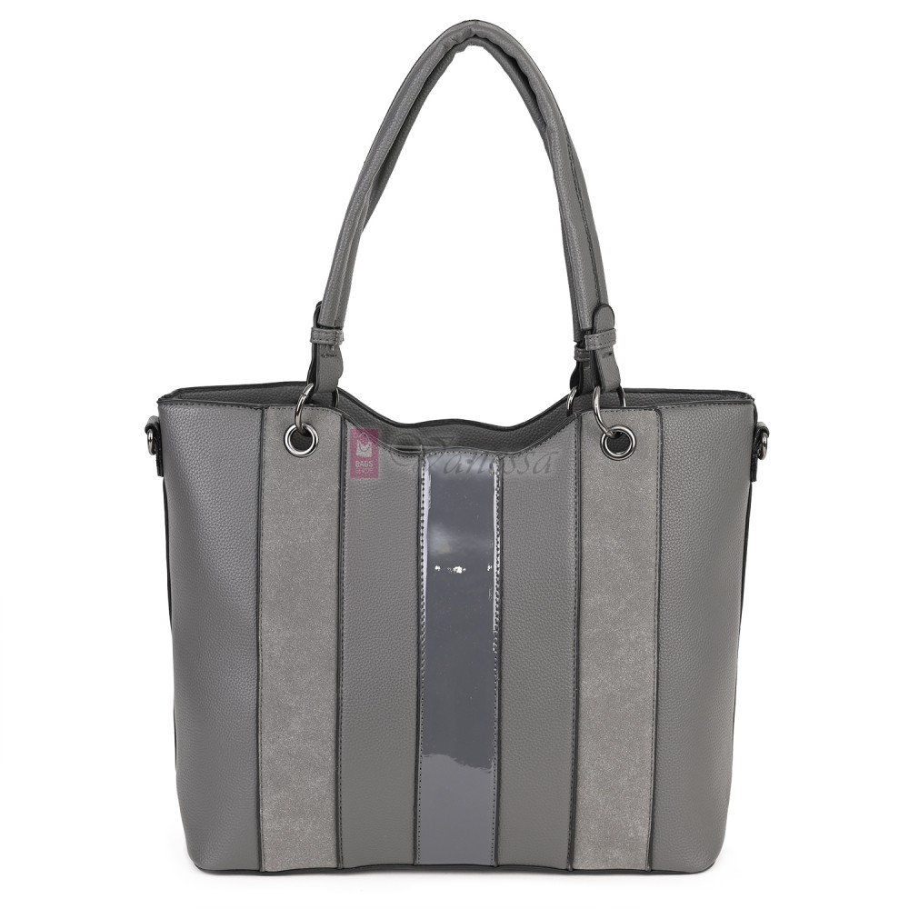 Голяма дамска ежедневна чанта от еко кожа, в сив цвят. Код: 88001