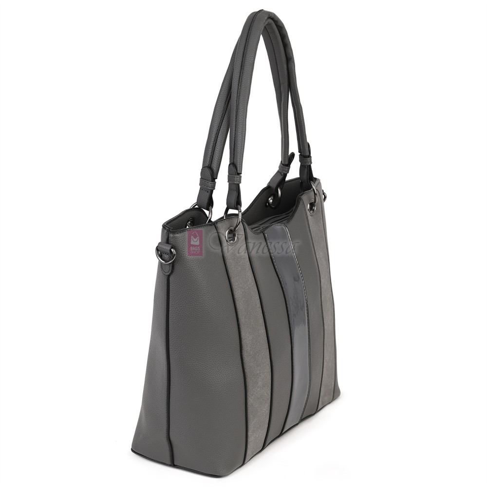 Голяма дамска ежедневна чанта от еко кожа, в сив цвят. Код: 88001