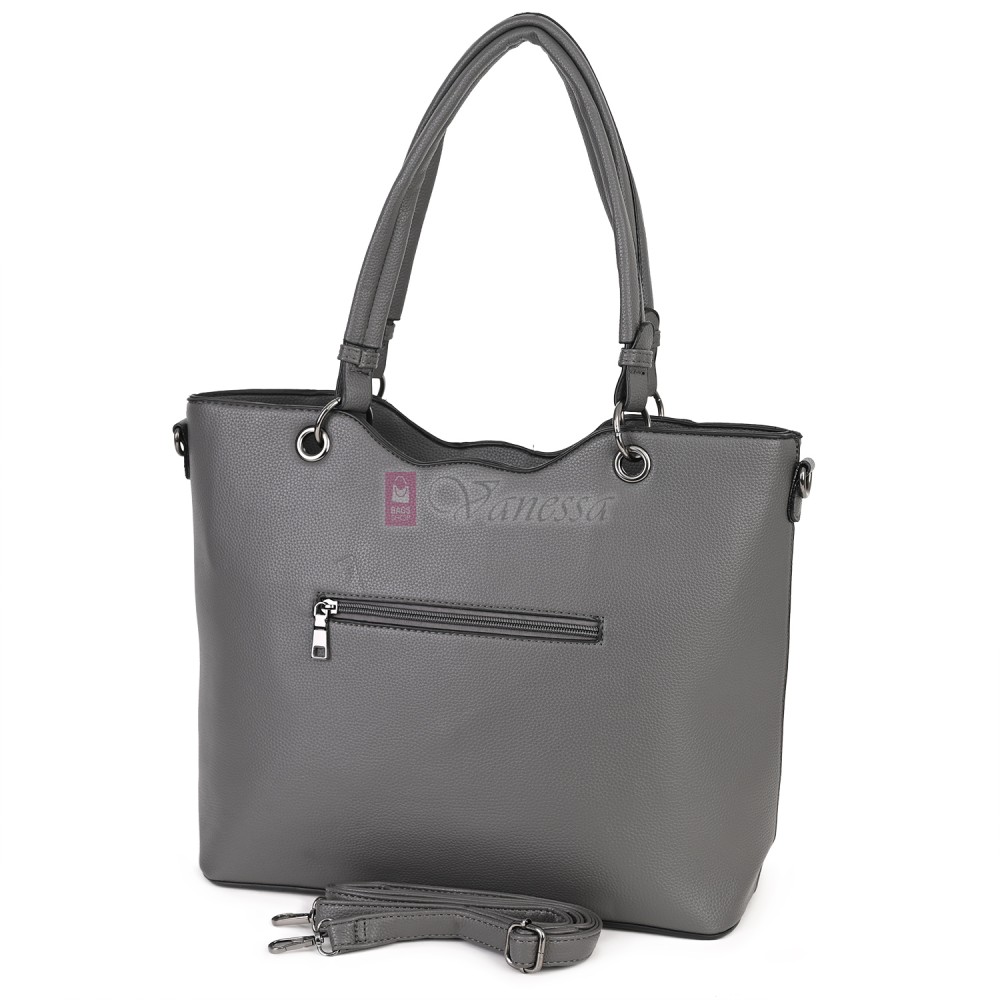 Голяма дамска ежедневна чанта от еко кожа, в сив цвят. Код: 88001